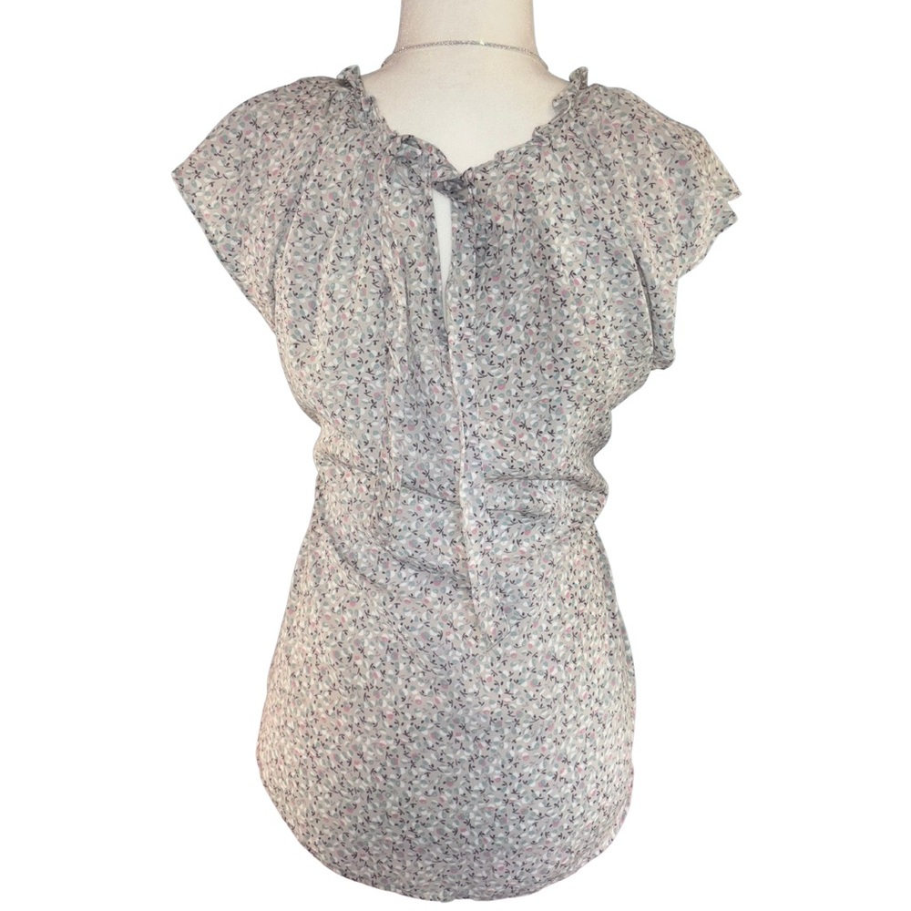 Lauren Conrad Ruffle Neck Floral Flutter Sleeve Blouse Size XL with Tie in Back - Picture 3 of 4
